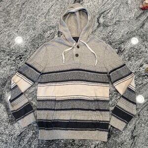 American Eagle Sweater‎ Pullover Hooded Front Pocket Beige Striped Medium #541